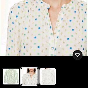J. Crew Collection Multicolor Dot Blouse Metallic Silk 10 NWT Henley